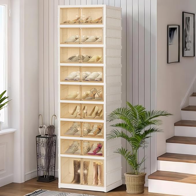 Portable Extra Large Folding Shoe Rack, Shoe Organizer Storage Box for Closet With Magnetic Clear Door, Shoe Storage Cabinet for Living Room, Entryway(9 layers—18 Pairs, Style-B)