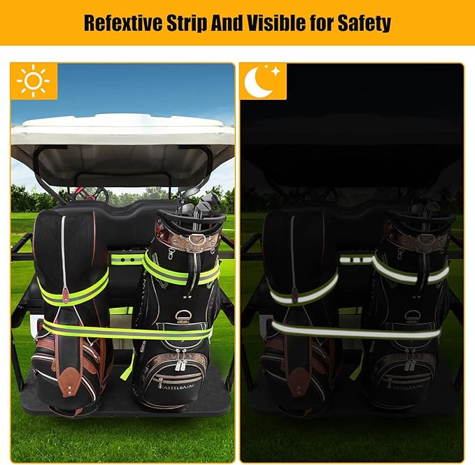 No Drilling Golf Cart Bag Holder Bracket for 2+2 Golf Cart Rear Seat with 1 Inch Square Tube, Universal Golf Bag Attachment Adjustable for EZGO Club Car Yamaha Golf Carts