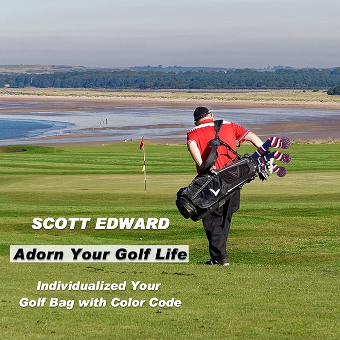 Scott Edward Golf Headcovers for Woods Set of 3 Fits Well Driver(460cc) Fairway Wood and Hybrid(UT) The Perfect Change for Golf Bag Classic Striped Style