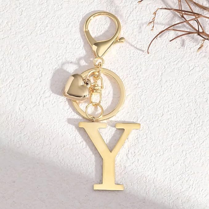 Metal Heart Alphabet Keychain for Women, Girls - Cute Initial Letter Accessories for Purse, Bag Charms and Backpack