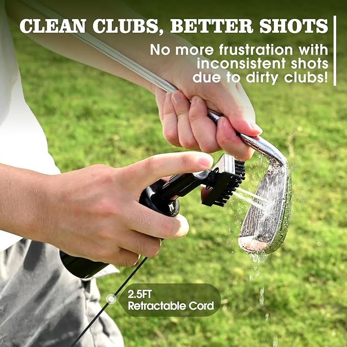 Pro Golf Club Cleaner Brush with Golf Groove Sharpener Tool Suitable for U & V-Grooves 8 Inches Golf Water Brush with Retractable Clip Hold 5oz of Water Perfect Golf Accessories for Men/Women