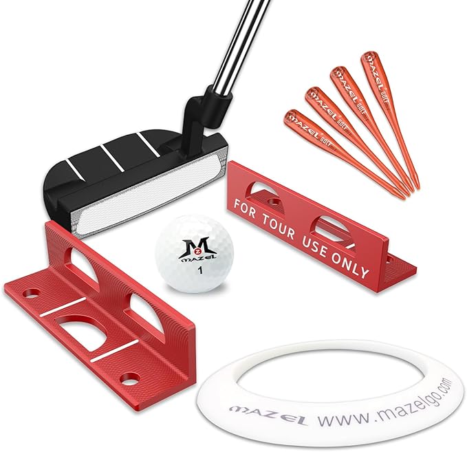 MAZEL Golf Alignment Putting Training Aids - Golf Putting Path Tool for Consistency & Accuracy - Include Putting Gates,Ring & Golf Tees