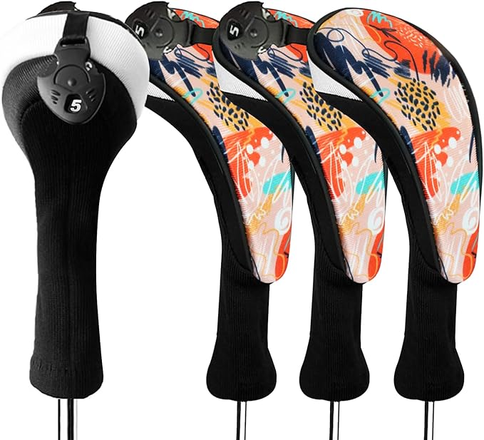 FINGER TEN Golf Club Head Covers Woods Hybrids 1/2/3/4 Pack, Headcovers Men Women 3 5 7 X with Interchangeable Number Tag, Fit All Wood Hybrid Clubs