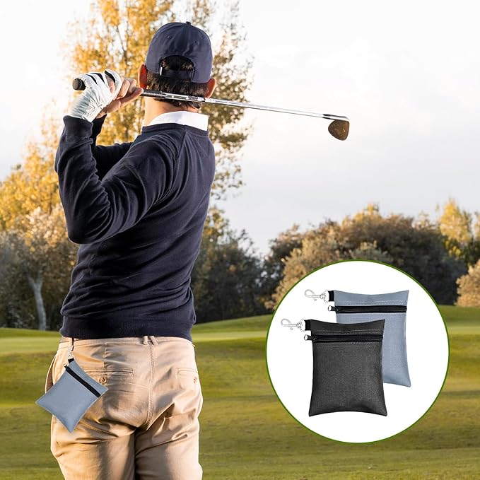 Golf Tee Bag Pouch 2 Pack, Clip-on Tee Bag for Golf Bags Accessories, 6.69 X 5.31 Inch 600D Oxford Fabric, Black & Gray