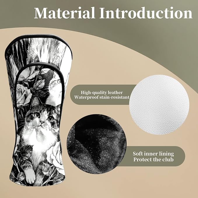 Golf Head Covers Leather Driver Headcover, Premium Golf Club Covers with Anti-Scratch Lining 1/3/5 Wood Head Covers for Golf Clubs for Women Men