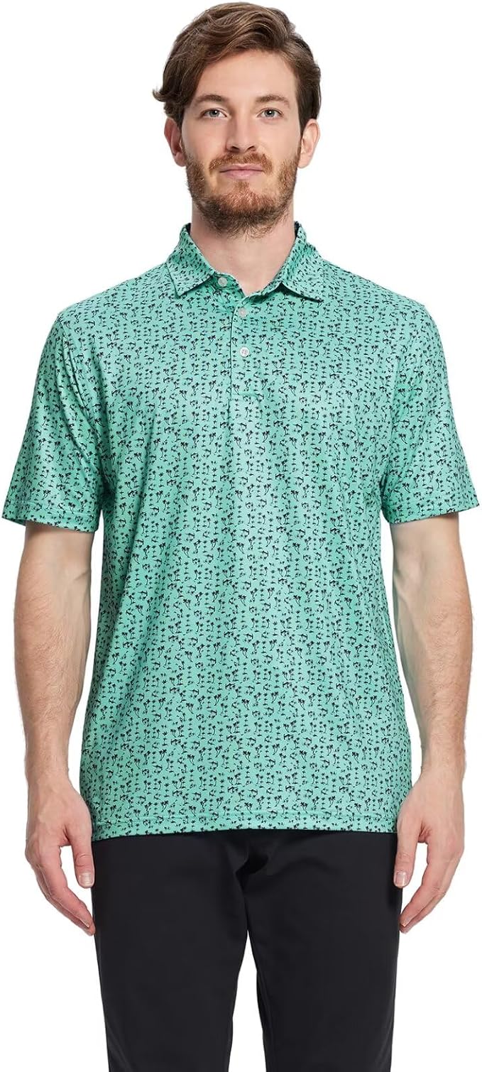 Golf Shirts for Men Dry Fit Short Sleeve Print Performance Moisture Wicking Polo Shirt