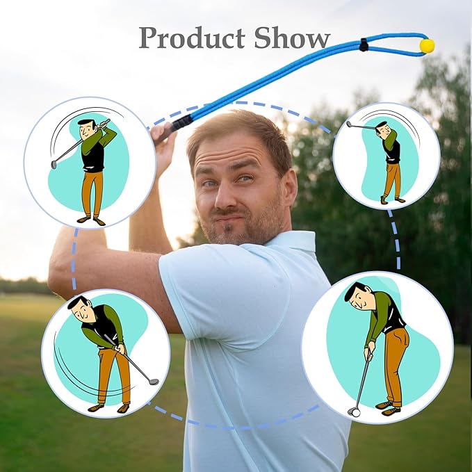 Little World Golf Rope Swing Trainer Set - Golf Training Aid with Swing Correcting Arm Band for Improved Technique & Tempo, Perfect Golf Gifts for Men & Women (Blue)