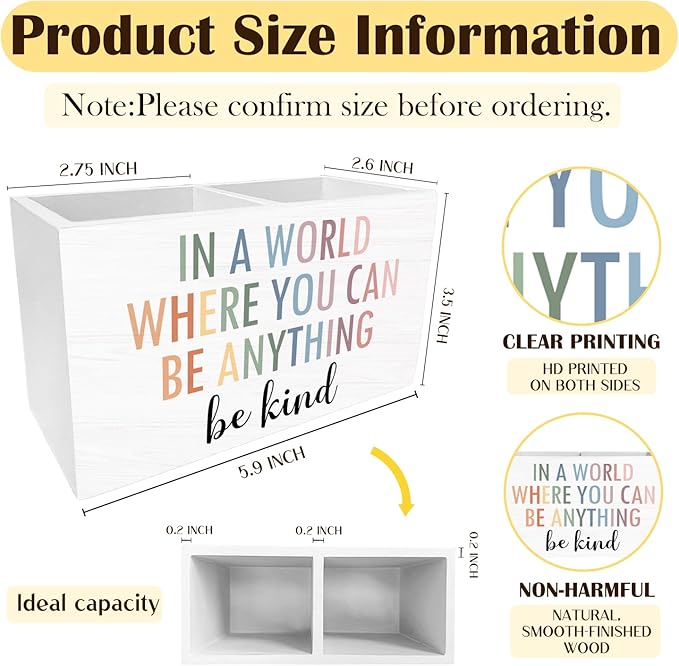 Boho Motivational Pen Pencil Holder for Desk, Boho Classroom Decor, In a World Where You Can Be Anything Be Kind Wooden Box Sign Desk Decor for Classroom Kids Room Decoration