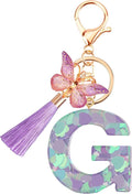 Suweibuke Colourful Cute Initial Letter Keychains for Women Girls with Tassel Butterfly, Charm for Purse Handbags Backpacks