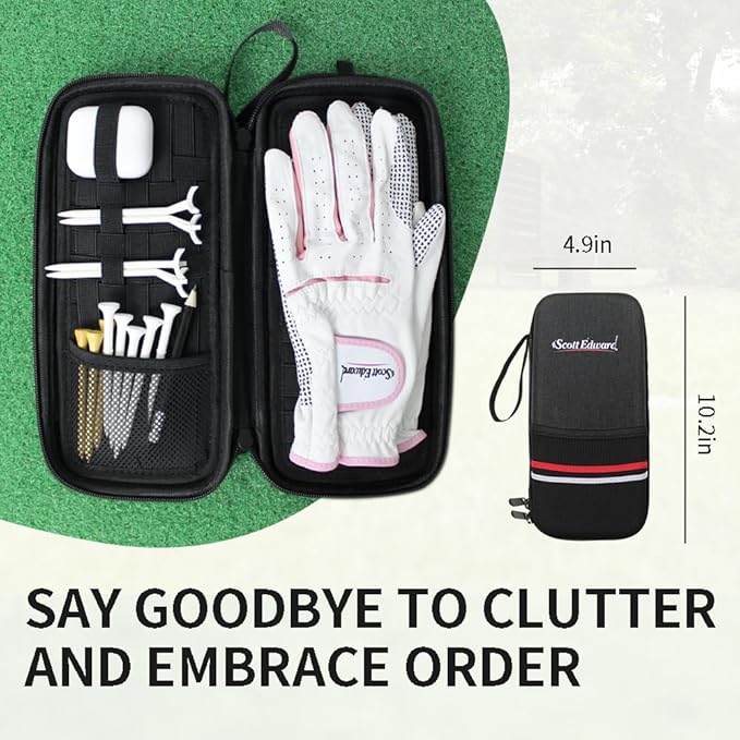 Scott Edward Golf Glove Case Holder with Golf Glove Shaper Protective Golf Accessories Case Bag Hard Case Organizer with Storage Slots for Balls, Tees, Markers, Golf Gifts for Men & Women