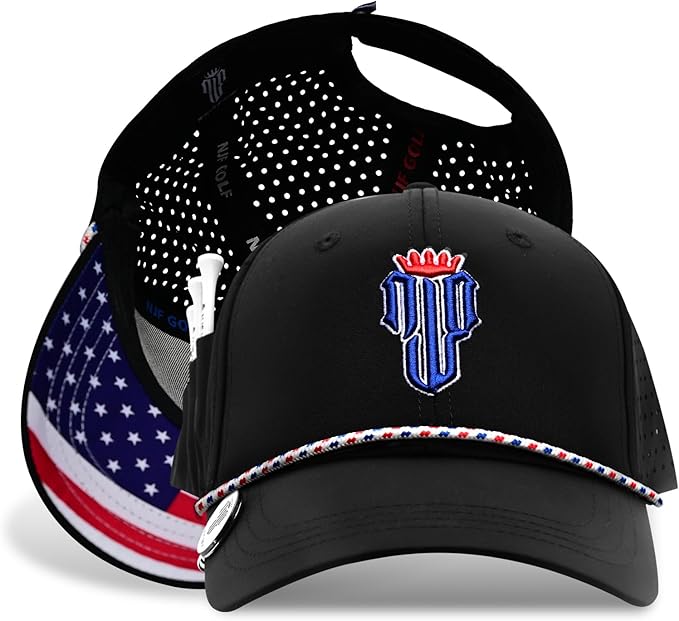 NJF Golf™ Hat Men - Breathable Mens Golf Hats, Adjustable Rope Snapback Cap, Convenient Cap with Tee Holder