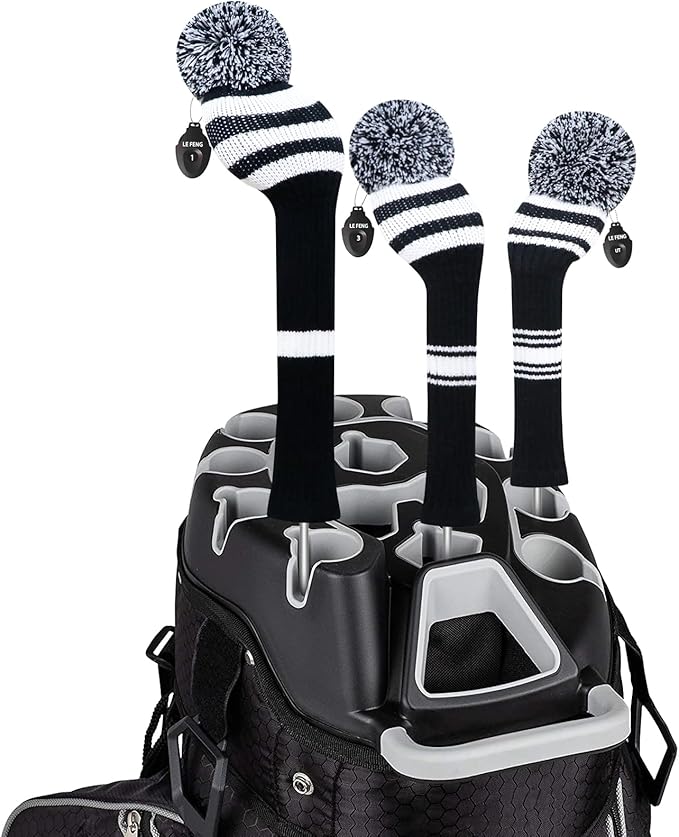 LeFeng 1Pcs Golf Club Cover, Knitted Golf Head Cover for 460cc Driver Fairway Woods and Hybrid with Cute Pom Pom and Number Tag