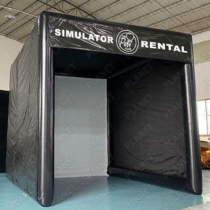 Inflatable Golf Simulator 13.7×10.7×10.7ft – Outdoor Golf Enclosure with Detachable Walls, Projection Screen, Safety Net & Projector Hooks – for Backyard, Rental or Club Use – w/Pump & Custom Logo