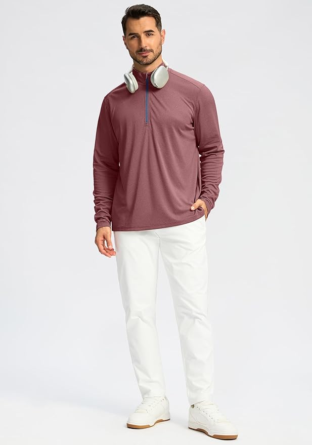 Obla Golf Quarter Zip Pullover for Men Mock Neck Sweatshirt Lightweight Sun Protection Men's Long Sleeve Golf Shirt