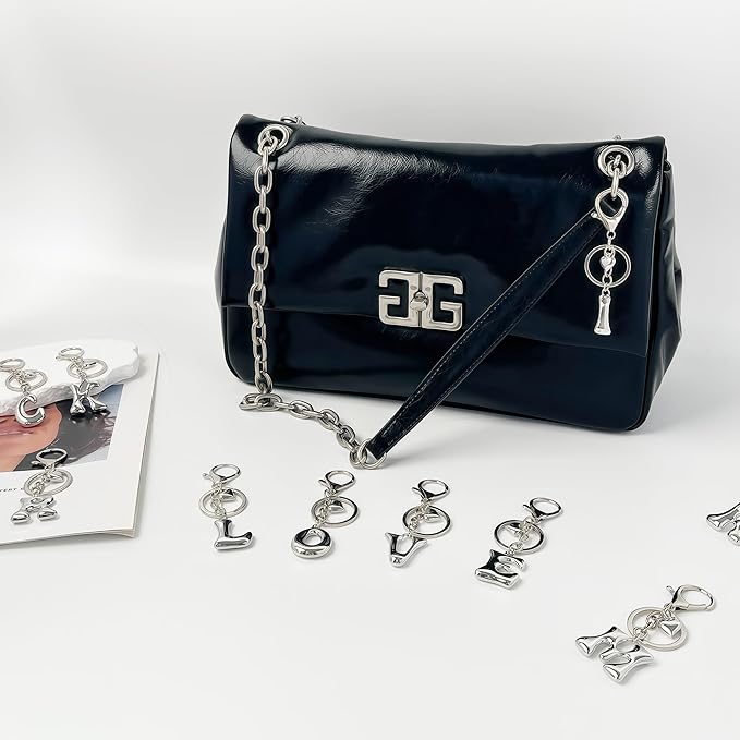 Gold Bubble Heart, Cherry, Bow & More Designs Letter Initial Keychain Bag Charms – Cute Purse Charms for Handbags