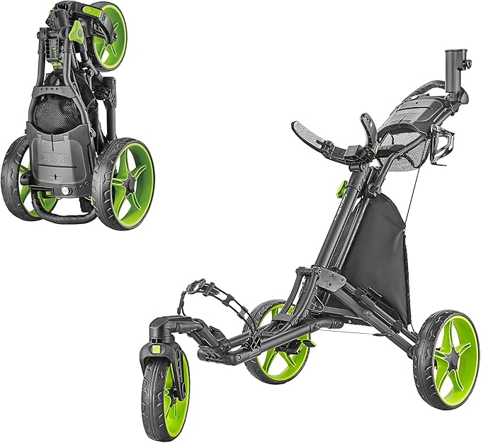 Caddytek CaddyLite ONE-Swivel V8 Golf Push Cart - Lightweight 3 Wheel Foldable Cart with One-Click Folding, 360° Swivel Front Wheel, Adjustable Handle, Cooler Basket, Umbrella & Drink Holder