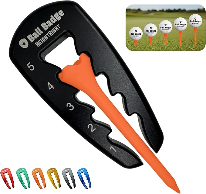 Ball Badge HeightRight Adjustable Golf Tee Height Tool – Precision Tee Height Setter for Consistent Swings, Durable Aluminum Design, Easy-to-Use Golf Training Aid