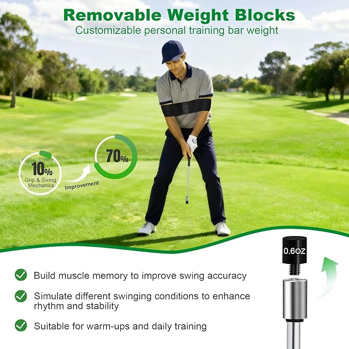 Retractable Golf Swing Trainer, Portable Golf Grip Trainer Right Hand with Practice Golf Club Weights for Enhance Swing Technique, Beginners Tempo Trainer for Chipping Hitting
