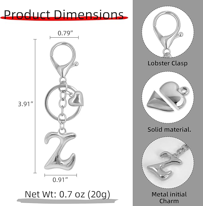 Gold Bubble Heart, Cherry, Bow & More Designs Letter Initial Keychain Bag Charms – Cute Purse Charms for Handbags