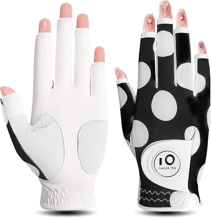 FINGER TEN Stylish Golf Gloves Women with Ball Marker 1 Pack for Left or Right Hand, Breathable Glove with Fashion Patterns for Ladies Right Left Handed Golfer