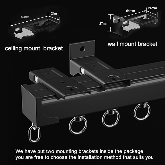 Ceiling Curtain Track Ceiling Mounted Curtain Rail for Curtains, Drapes, and Room Dividers Ceiling or Wall Mount Curtain Track Room Divider-Sliding Curtain Rail for Living room (black, 3m)