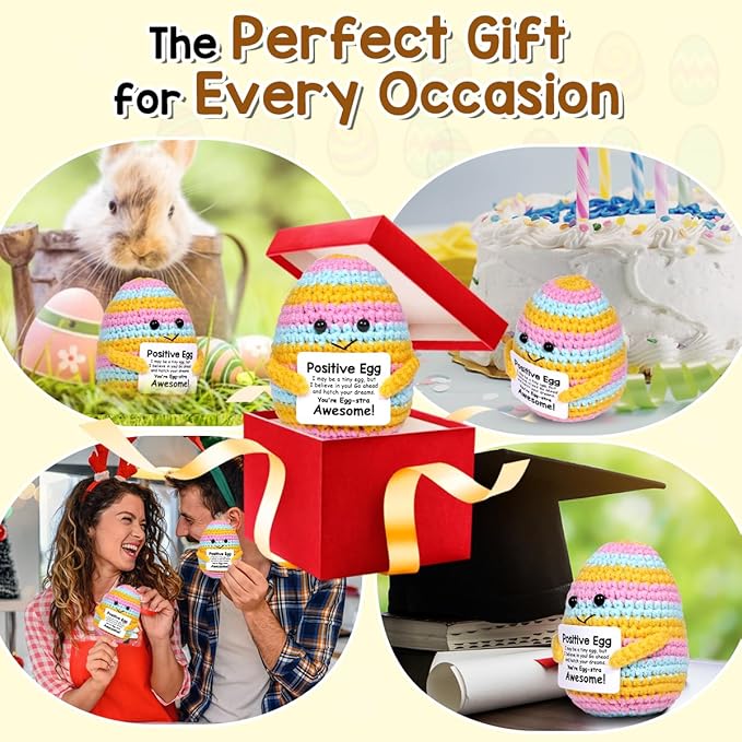AICase Crochet Positive Egg Easter Gifts Easter Basket Stuffers Essentials Fillers Decorations Home Decor Emotional Support Nuggets Stuff Funny Cute Ideas for Girls Women Friends Birthday Pascua