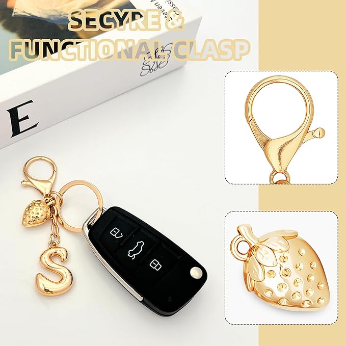 Gold Bubble Heart, Cherry, Bow & More Designs Letter Initial Keychain Bag Charms – Cute Purse Charms for Handbags