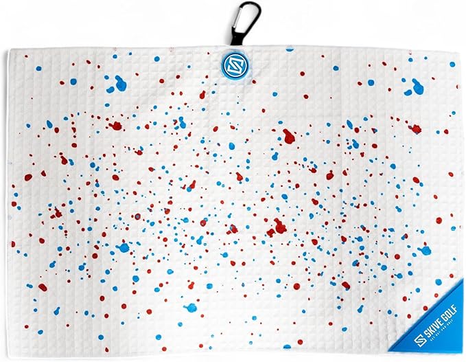 Premium Magnetic Golf Towel | Super Strong Magnet | Absorbent Microfiber Waffle Design | Built-in Silicone Brush | Golf Towels for Golf Bags (Red & Blue Drip)