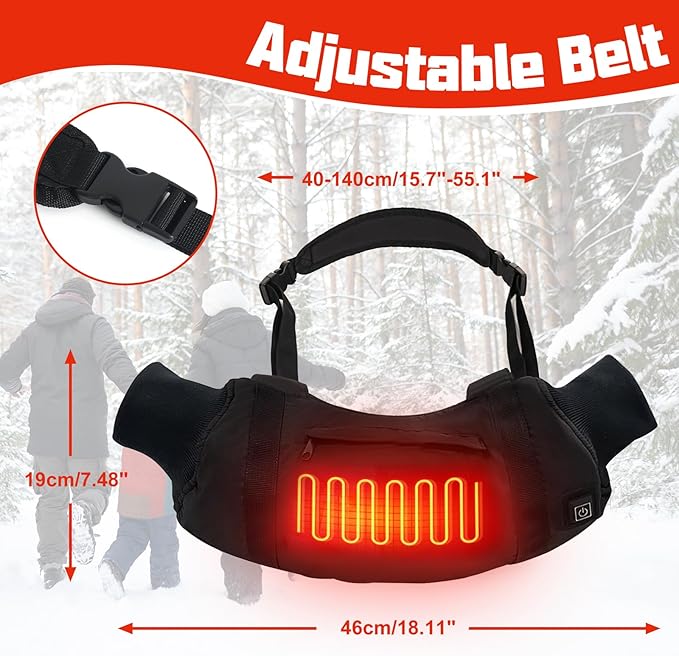 Heated Hand Warmers Pouch 10000mAh Electric Heated Hand Muff with 3-Level Heat Setting, Rechargeable Power Bank, Adjustable Strap, 2 Pocket for Football, Golf, Hunting, Camping(Includes Power Bank)