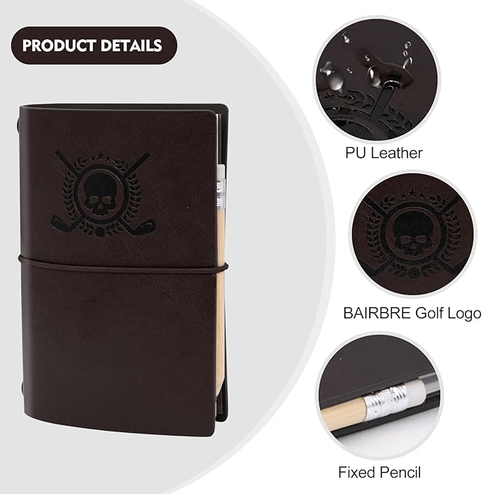 Golf Scorecard Book Leather Golf Yardage Book with Pencil Golf Score Book Golf Gift for Men&Women Sports and Outdoor Golf Club Accessories,dark brown