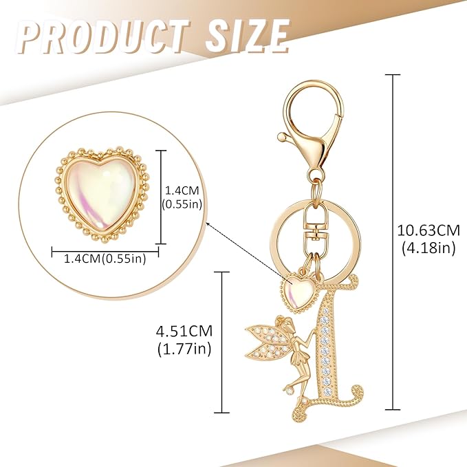 Gold Plated Alphabet Initial Letter Keyring Keychain for Women Girls Crystal Key Chains for Wallet Backpack Bag Charm