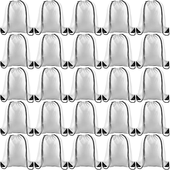 KUUQA 25Pcs White Drawstring Bags - Bulk Sport Gym Travel Backpacks