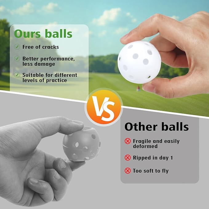 26 Pack Practice Golf Balls, 41mm Hollow Airflow Plastic Golf Balls with Golf Tees, for Indoor Outdoor Driving Range Backyard Swing Practice