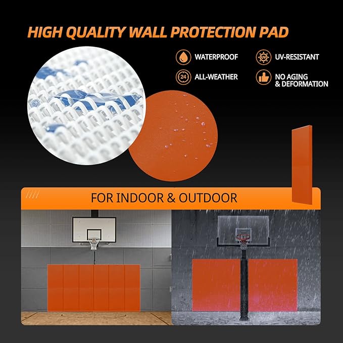 PROGOAL Gym Wall Paddings Basketball Court Wall Protection Pad - 2”Thick Foam Wall Mat Durable Protector for Wall-Mounted Basketball Hoops Garage Taekwondo（60" Lx20 W）