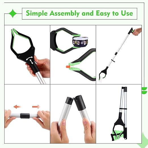 Ctosree 8 Pack 32" Trash Grabber Reacher Tool for Elderly, Foldable Litter Picker Upper, Lightweight Trash Pick up Stick, Long Handy Mobility Aids for Home Garden Arm Extension(Green)