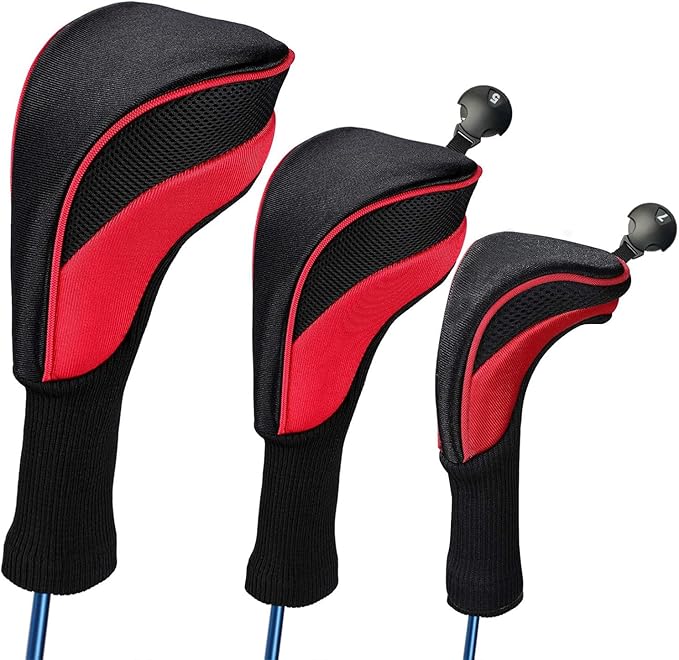 3pcs Nylon Golf Head Covers with Interchangeable Tags, Elastic Self-Fixing Closure, Durable Golf Accessories for Fairway & Driver Clubs