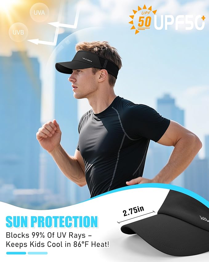 Sports Sun Visor Hats for Women Men Lightweight Breathable Cooling Stretchy Visors Foldable UPF 50+ for Running Tennis Golf