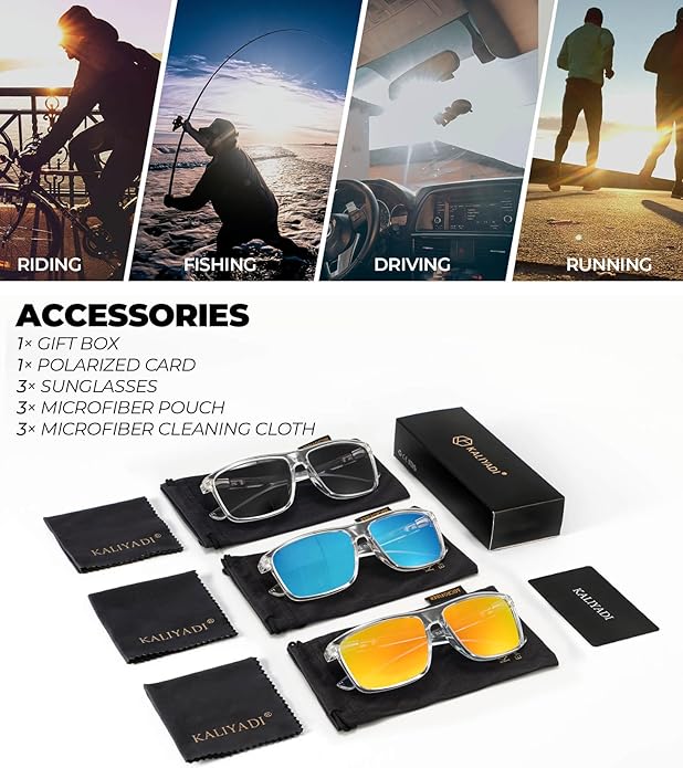 KALIYADI Polarized Sunglasses for Men and Women, Mens Sun Glasses with UV Protection for Driving Fishing Golf (3 Packs)