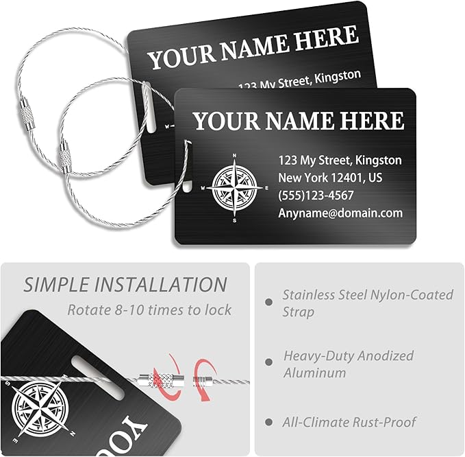 Personalized Luggage Tags for Suitcases (2/4/6/8 Pack) - Custom Engraved Metal Travel Tag, Customizable Pattern/Name/Text for Bags Backpacks Suitcases