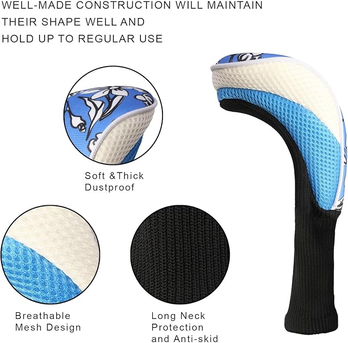 Black Golf Club Head Cover for Driver Fairway 3 Pcs Woods Headcovers, Golf Accessories Hybrid Head Covers Set with Interchangeable Tags 3 4 5 7 X