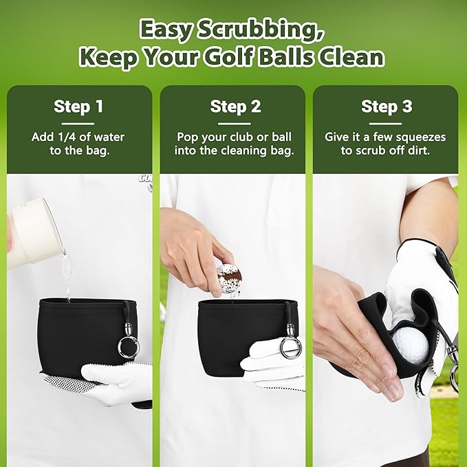 MOSTY Golf Club & Ball Cleaner Bag - Silicone Liner, Effortless Cleaning, On-Course Accessory, Black, 3x2 Inches, 16 Oz, Golf Bag Accessory, Gift for Golfers