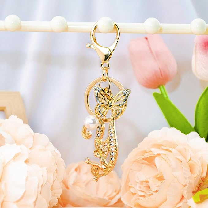 Initial Keychain Bag Charm Women Purse Charms for Handbags Accessories Charm for Wallet Butterfly Pendant for Girls