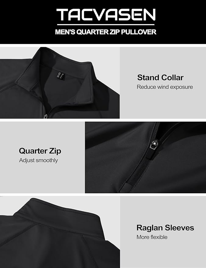 TACVASEN Men's Quarter Zip Pullover Fleece Lined Thermal Long Sleeve Golf Shirt 1/4 Zip Warm Winter Sweatshirts