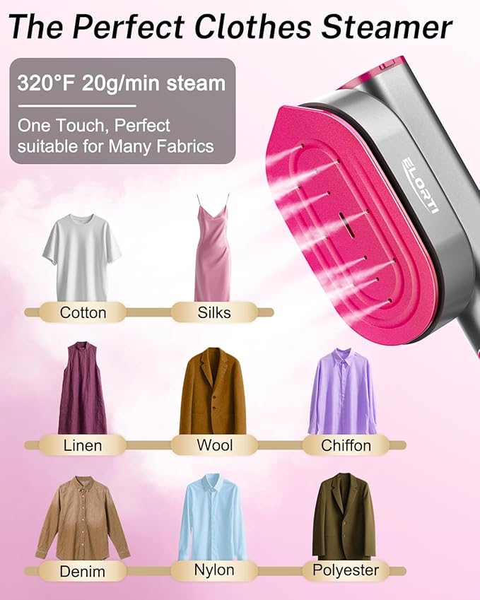 Travel Steamer for Clothes,Handheld Portable Steamer for Clothes,2-in-1 Garment Steamer for Clothes with 10s Fast Heat-Up,Rotatable Head 1200W,110-120V Purple for Travel,Office&Home,Red