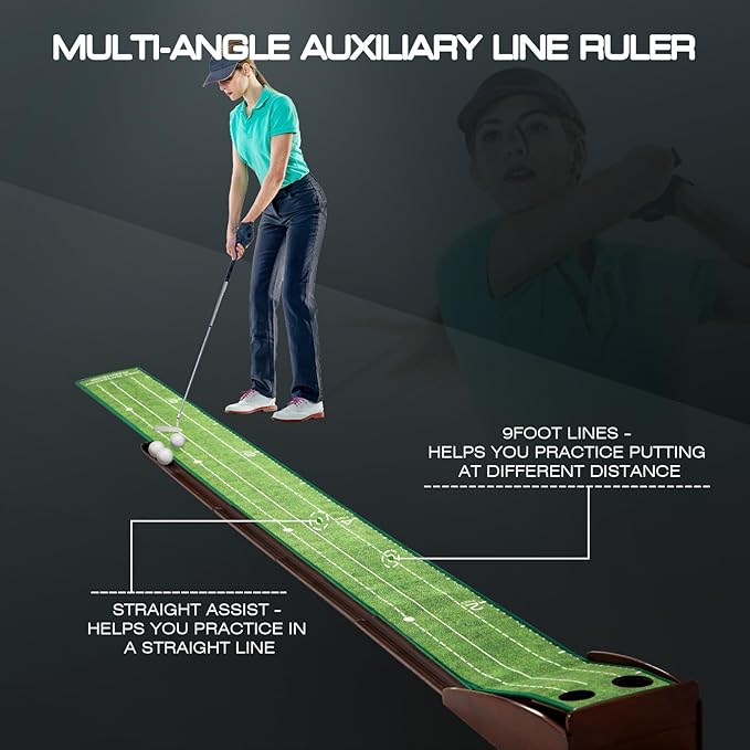 Putting Green Portable Indoor Putting mat，Includes Putting Practice Ball, Wrinkle-Free Mat, and Solid Wood Construction,Office, Living Room, Golf Gift