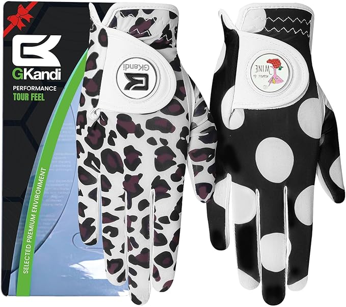 Ladies Golf Gloves Women Right Handed Golfer Left Hand Value 2 Pack with Ball Marker Leather All Weather Grip Breathable Soft Gift Set