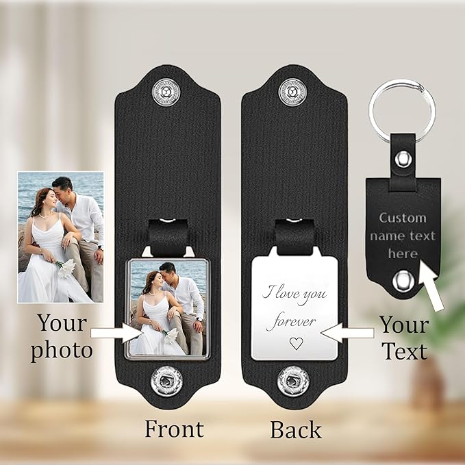 Custom Keychains with Picture Personalized Photo Logo Text Customized Key Chain for Boyfriend Dad Men Women Gifts