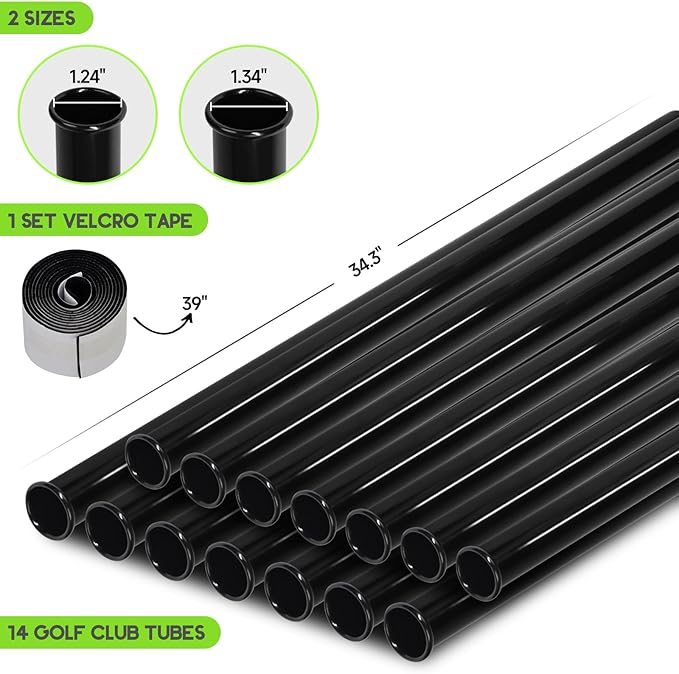 14 Pcs Golf Bag Tubes, Golf Club Tubes for Golf Bag w/Velcro Tape, 1.24"&1.34" Diameter, 34.3" Length Dividers Inserts Holder Accessories for Men Women