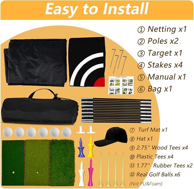 Gagalileo Golf Net: Backyard Practice Hitting Driving Training by Turf Mat Target Real Ball Indoor Outdoor Chipping Swing Gift for Golfers Dad Husband Men