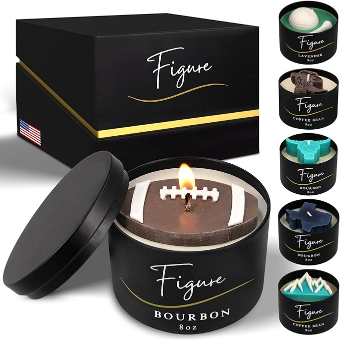 All-Natural Football Candle – Apple Bourbon Scent | Hand-Poured in The USA | Beeswax & Soy Wax | Essential Oils | 100% Beeswax Wick | Premium Gift Box | Candle Gifts for Men & Women